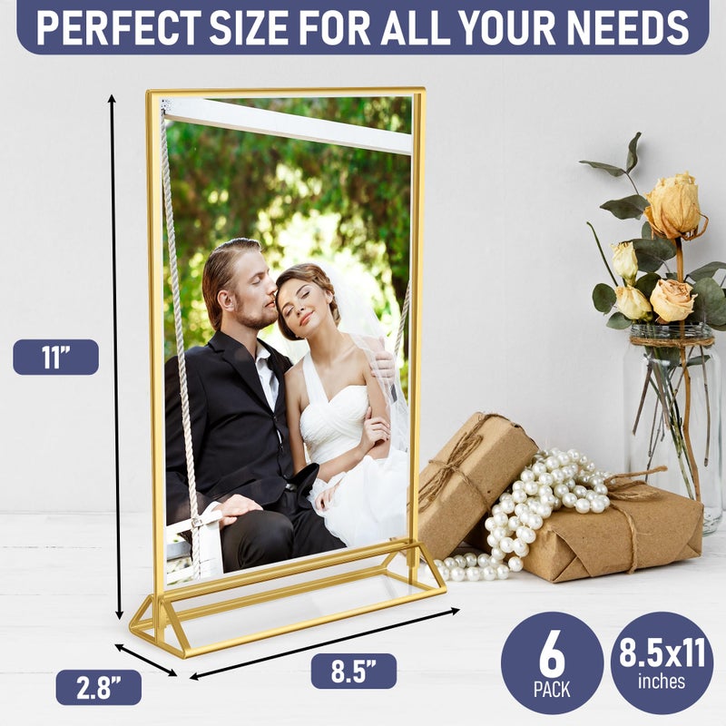 Dasher Products Gold Picture Frames Double-Sided, 6-Pack 8.5x11 Acrylic Table Number Holders, Clear Easel Stands for Signs, Gold Frames for Wedding Table Numbers, Menu Holders, and Photo Displays for Events and DÃ©cor - Image 2